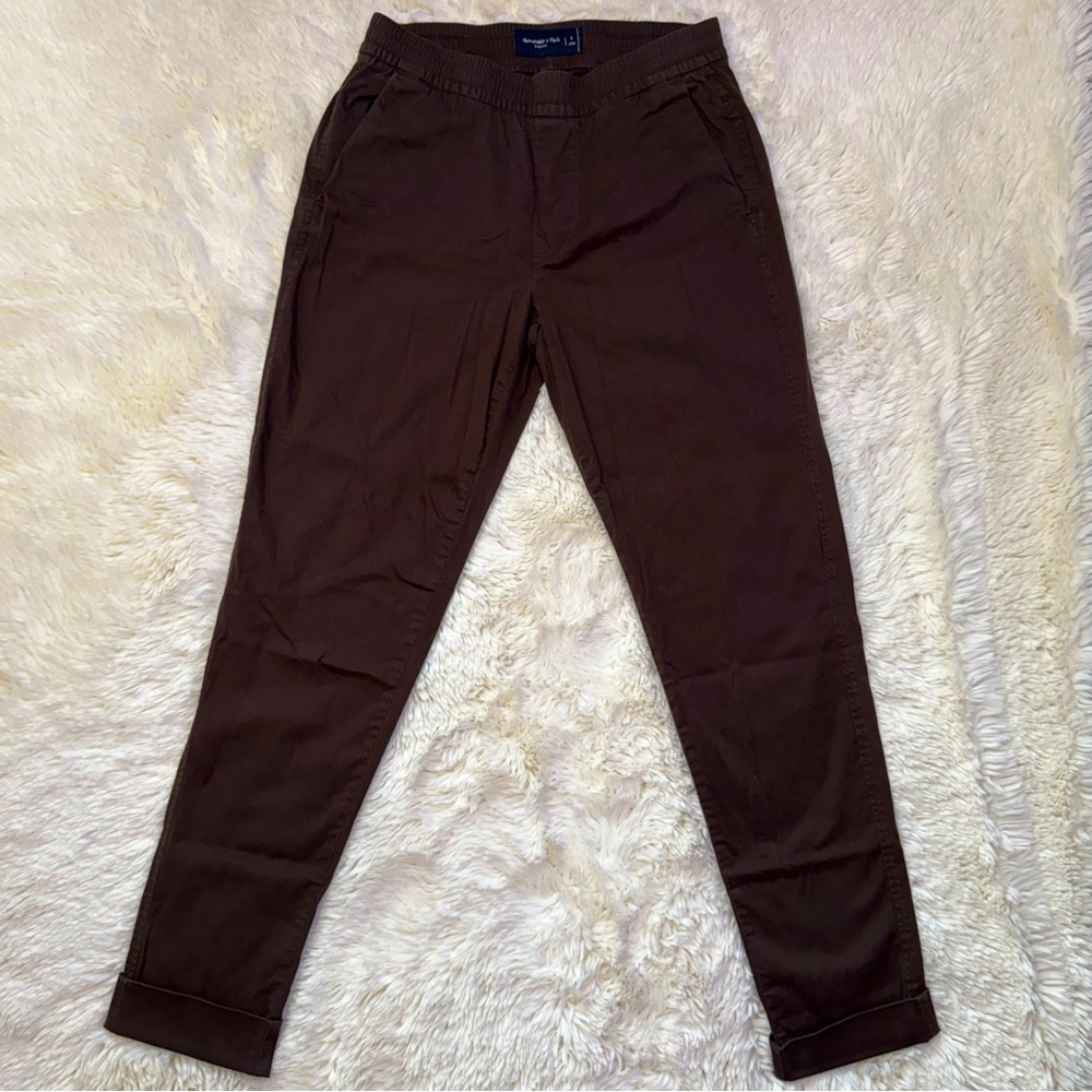 Abercrombie & Fitch Cinched Waist Brown Drawstring Trousers